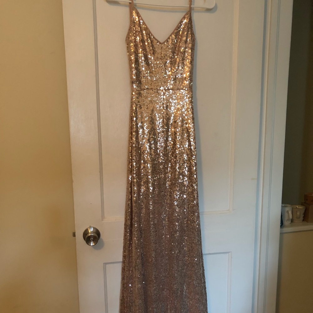 Floor length rose gold sequin dress